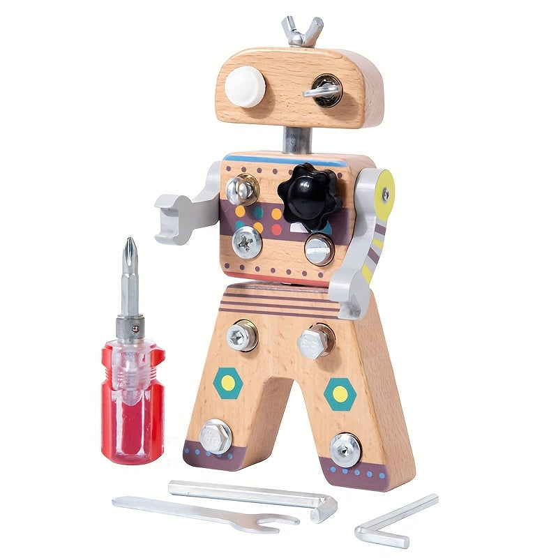 Robot d'Assemblage en Bois Montessori pour Enfants 3 Ans et Plus - Jouet Tournevis Éducatif et Kit de Construction DIY - Développement de la Motricité Fine