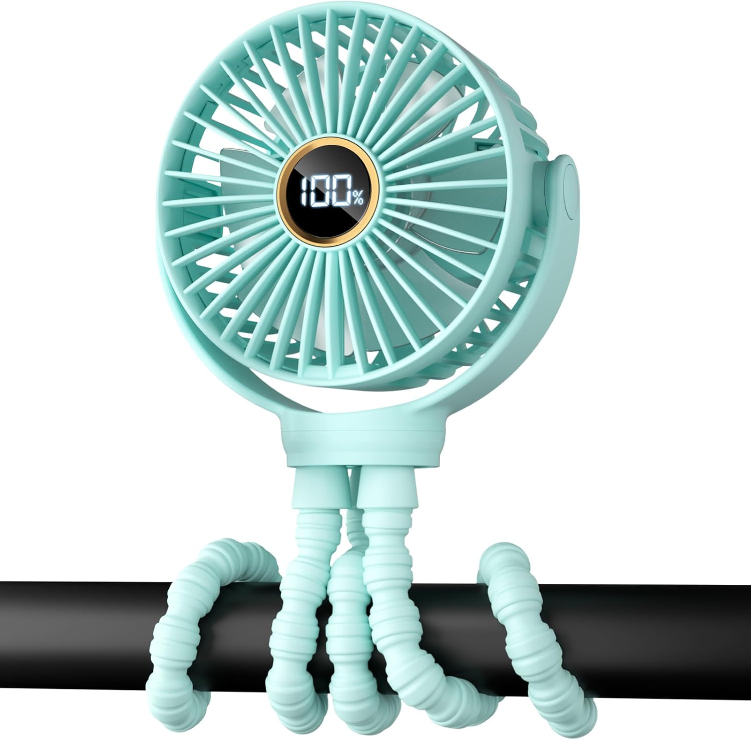 Ventilateur Portable Rechargeable pour Poussette et Voyage - Mini Ventilateur à Pince Flexible 360° avec Affichage Numérique - Essentiel Bébé Été