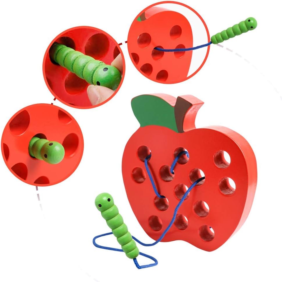 Jouet Montessori en Bois | Jeu de Lacer Pomme en Bois | Développement des Compétences Motrices pour Enfants 3-5 Ans King of Toys
