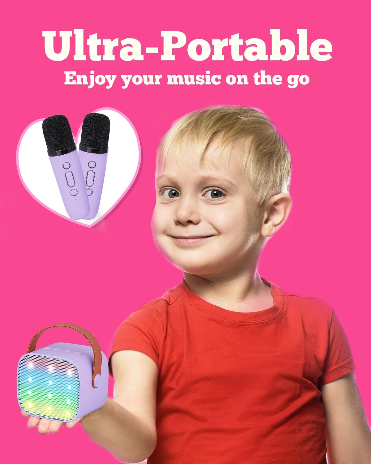 Mini Karaoké Enfant Bluetooth avec 2 Micros | Machine Portable pour Filles 3-10+ Ans | Cadeau Anniversaire & Soirée King of Toys