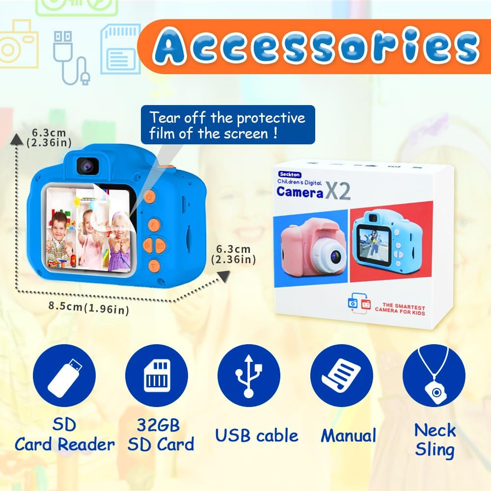 Appareil Photo Selfie HD pour Enfants | Caméra Portable avec Carte SD 32GB pour Enfants de 3-9 Ans