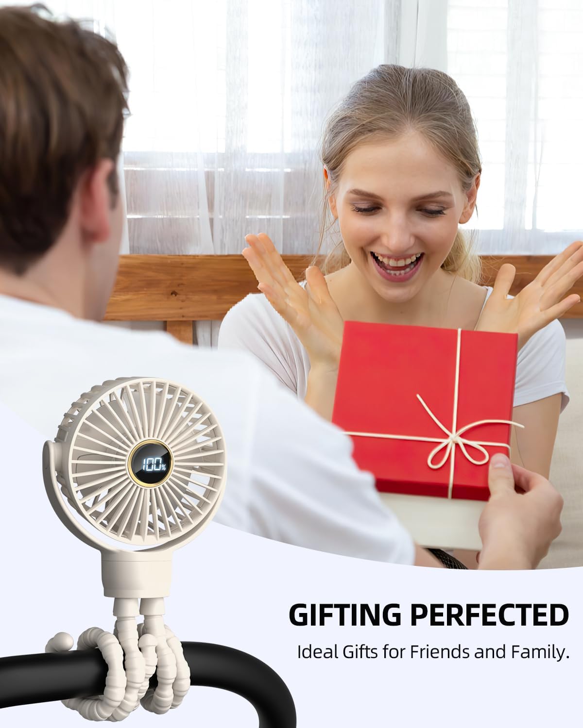 Ventilateur Portable Rechargeable pour Poussette et Voyage - Mini Ventilateur à Pince Flexible 360° avec Affichage Numérique - Essentiel Bébé Été