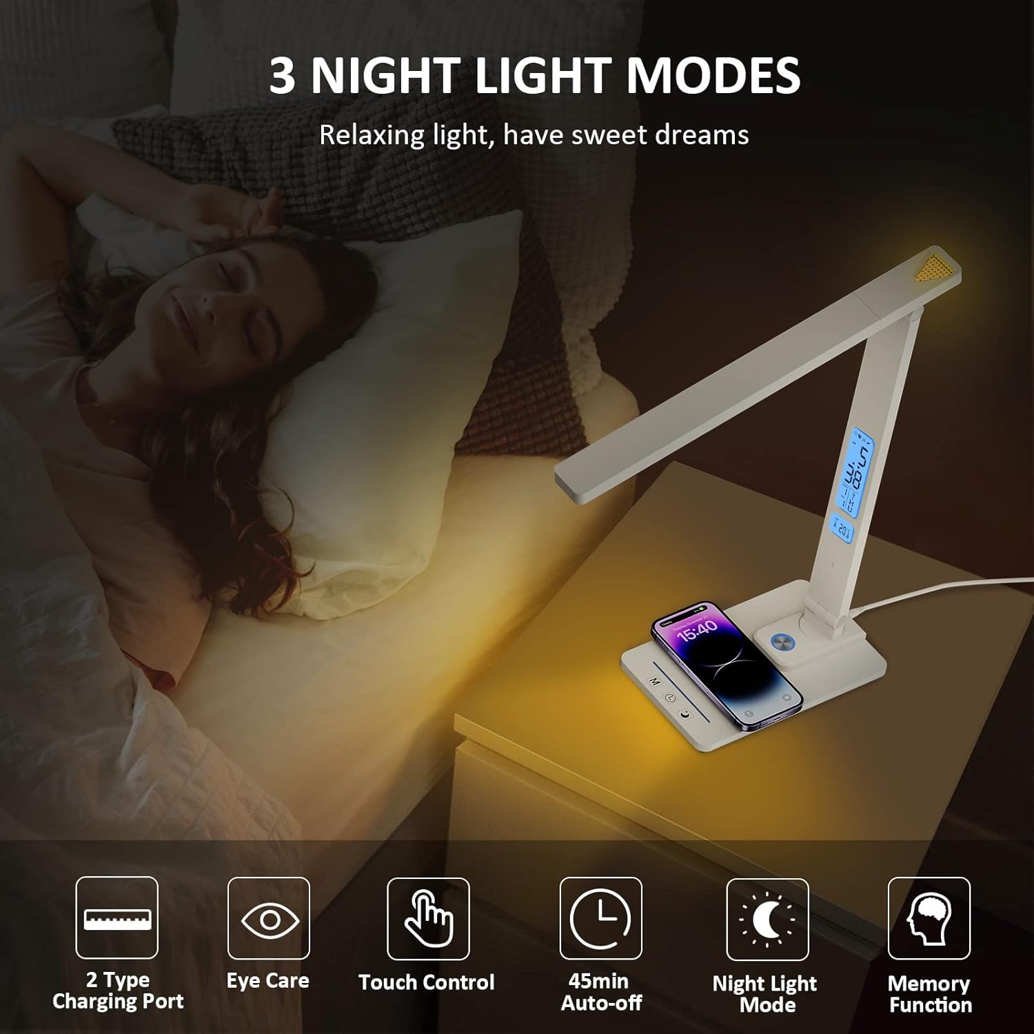 Lampe de Bureau avec Chargeur Sans Fil et Lumière Nocturne Speelgoed Koning