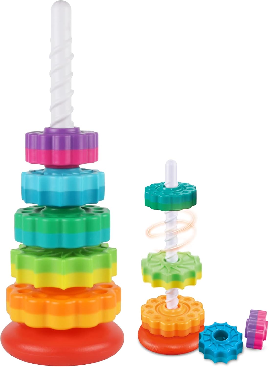 Jouets Empilables Tournants pour Bébé | Anneaux Arc-en-Ciel Empilables Montessori pour Bébé de 6 à 12 Mois