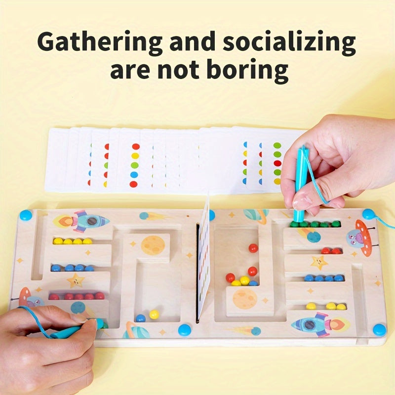 Jeu de Labyrinthe Magnétique en Bois pour Enfants 3 Ans et Plus - Puzzle Logique "Espace" avec Billes Colorées - Jouet Éducatif pour la Concentration