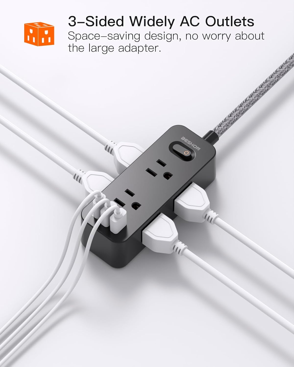 Multiprise avec Protection Contre les Surtensions à 6 Prises | Cordon d'Alimentation 1,5 m avec 3 Ports USB, Extendeur de Prise Murale King of Toys