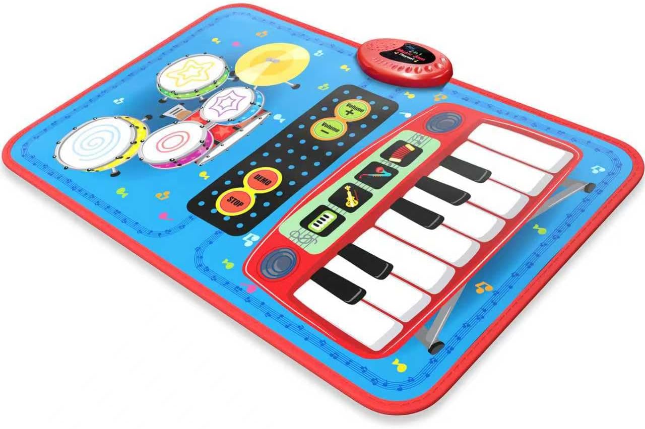 Tapis Musical 2-en-1 pour Enfants 1-5 Ans - Tapis de Piano Clavier et Batterie Électronique pour Bébé Garçon Fille - Cadeau Éducatif Précoce