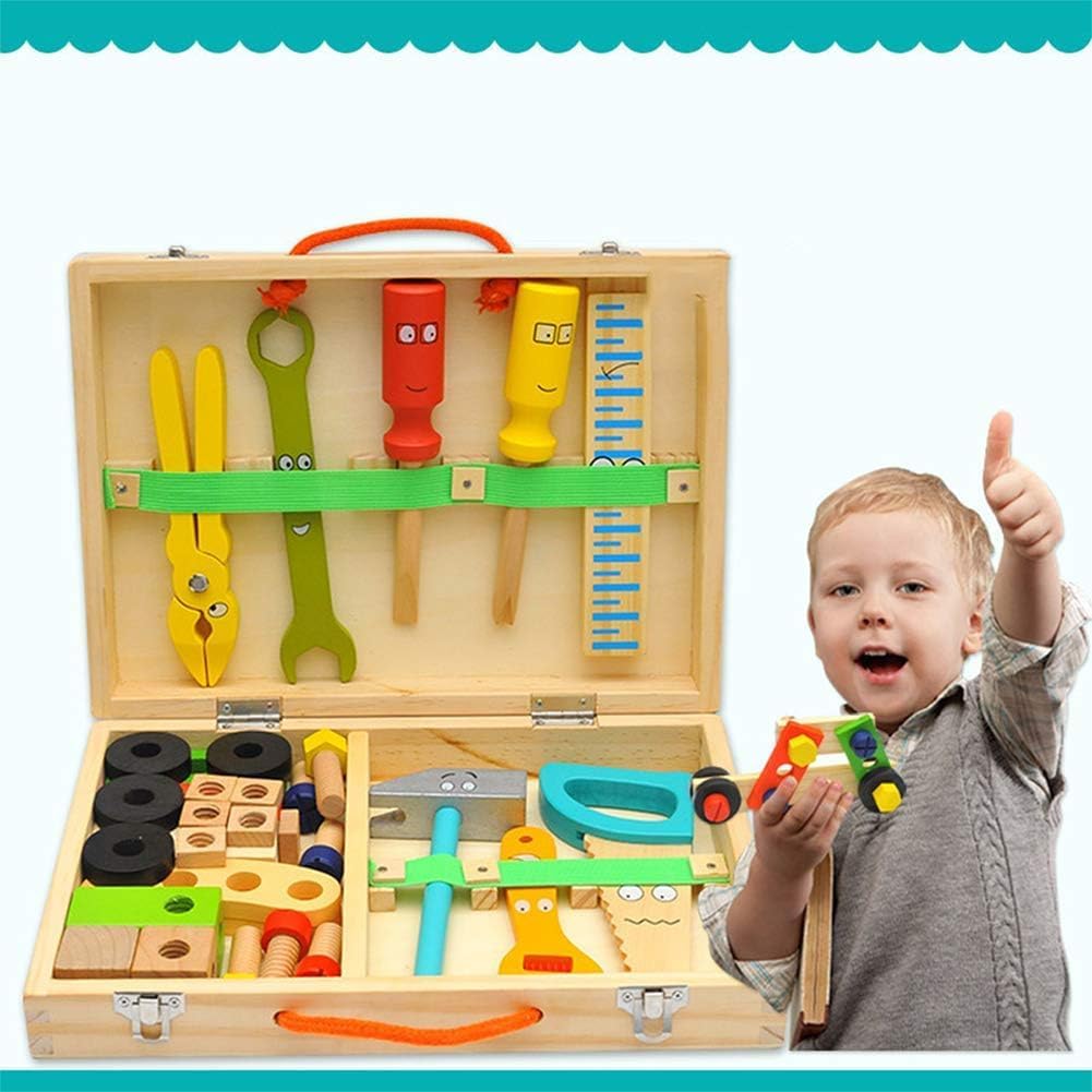 Kit d'Outils en Bois Montessori pour Enfants | Boîte à Outils et Stickers DIY, Jeu de Construction Éducatif STEM pour Enfants de 3 à 7 Ans