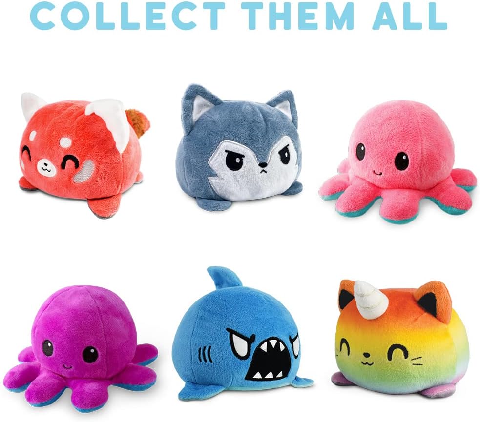 Peluche Octopus Réversible - Violet + Bleu - Mignons Animaux en Peluche Sensory Fidget Qui Montre Votre Humeur, Bleu en Colère + Violet Heureux, 10 cm De Speelgoed Koning