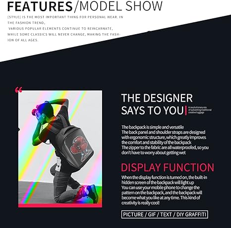 Sac à Dos Multifonctionnel pour Ordinateur Portable avec LED | Pour Adolescents et Adultes | Changez les Graphismes avec l'Application King of Toys