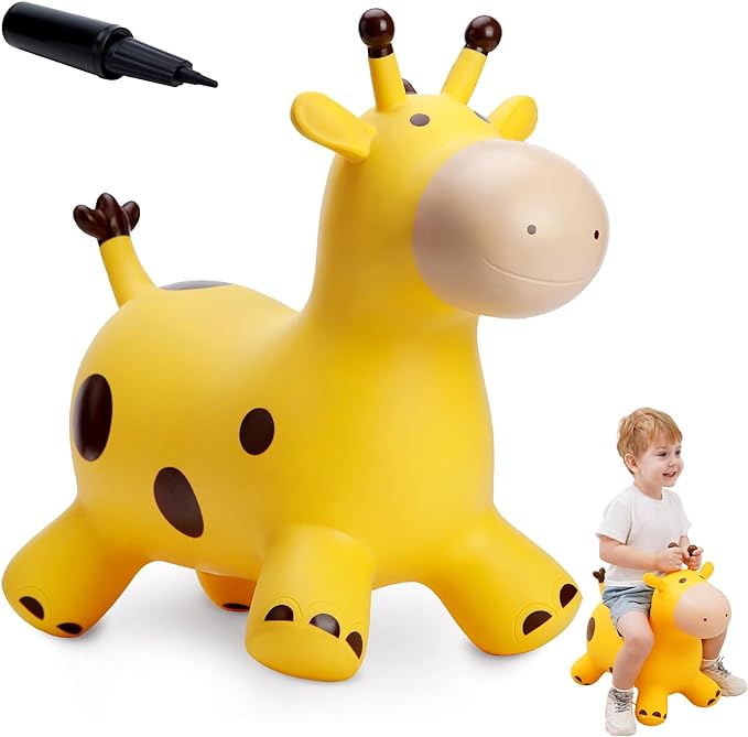 Cheval Sauteur Girafe l Animal Gonflable Skippy jusqu'à 50 kg l Jouets Extérieurs pour Enfants à partir de 2 ans De Speelgoed Koning