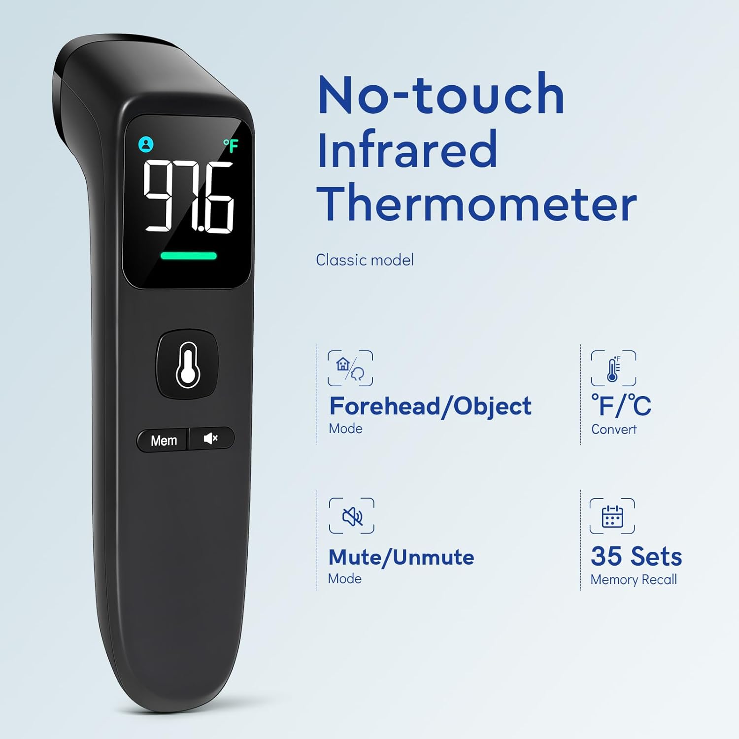 Thermomètre Numérique Sans Contact avec Alarme de Fièvre et Mode Silencieux | Pour Adultes, Enfants et Bébés King of Toys