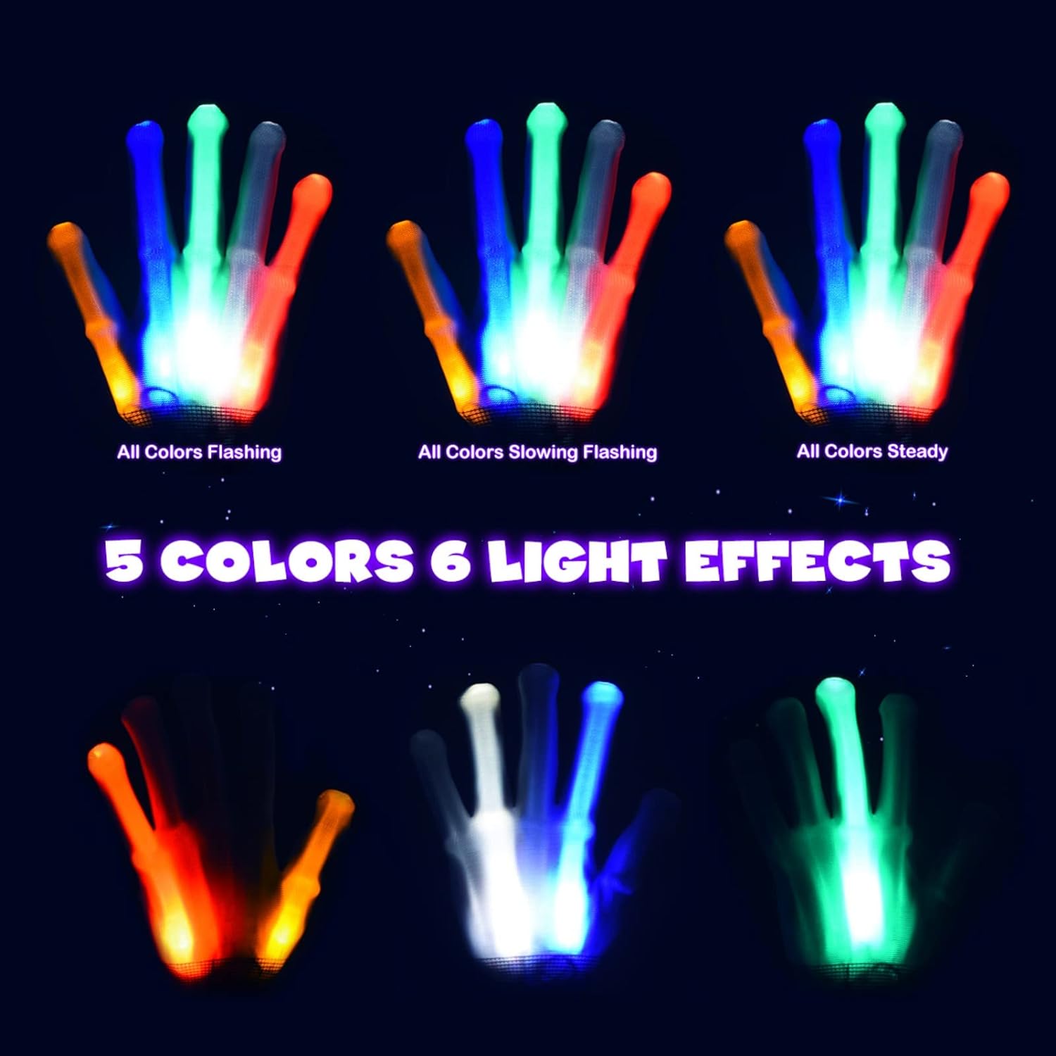 Gants LED Colorés | Gants LED Lumineux et Respirants Jouet pour Enfants 6, 7, 8, 9+ Ans King of Toys
