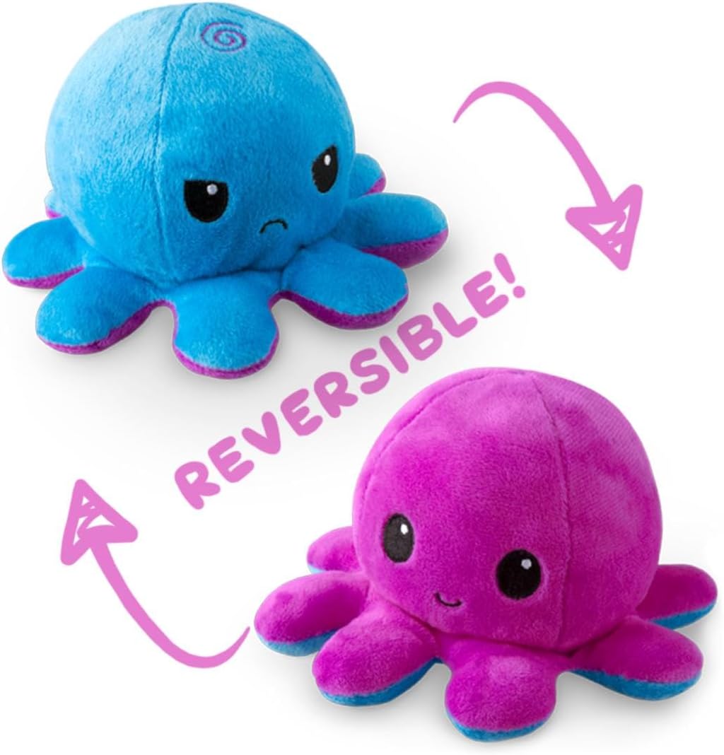 Peluche Octopus Réversible - Violet + Bleu - Mignons Animaux en Peluche Sensory Fidget Qui Montre Votre Humeur, Bleu en Colère + Violet Heureux, 10 cm De Speelgoed Koning