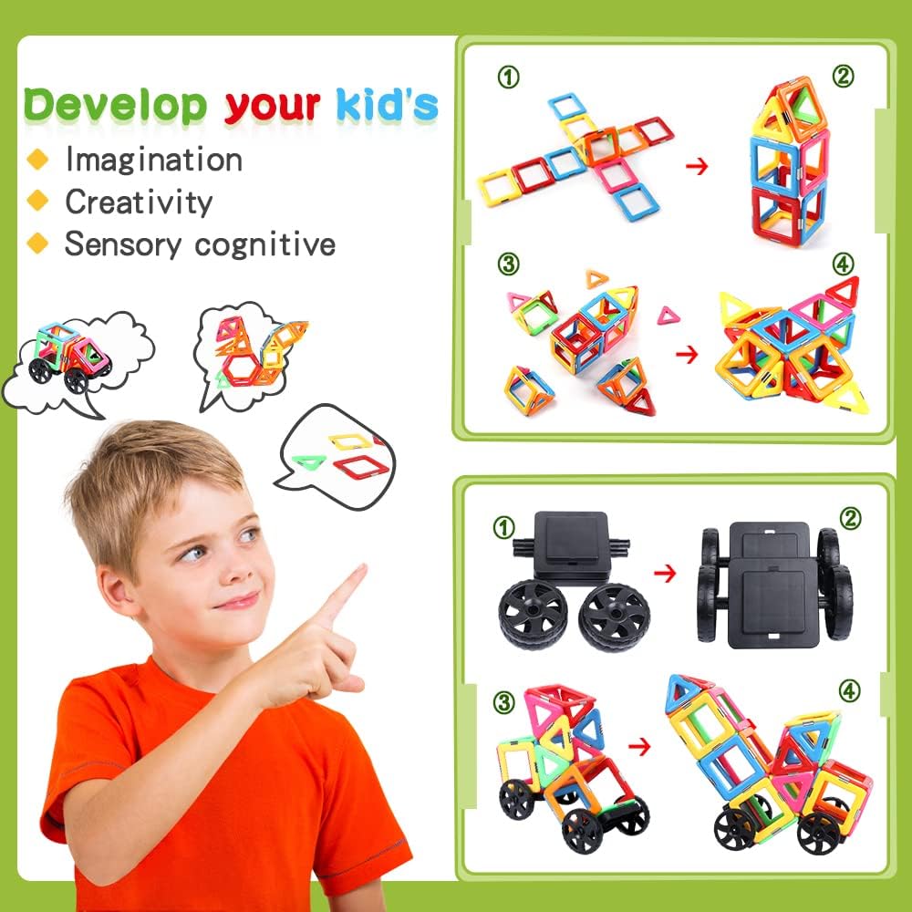 Magnetic Tiles with 2 Cars - Magnetic Toys 3 4 5 6 7 8+ Years and Older Speelgoed Koning