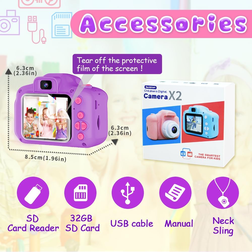 Appareil Photo Selfie HD pour Enfants | Caméra Portable avec Carte SD 32GB pour Enfants de 3-9 Ans