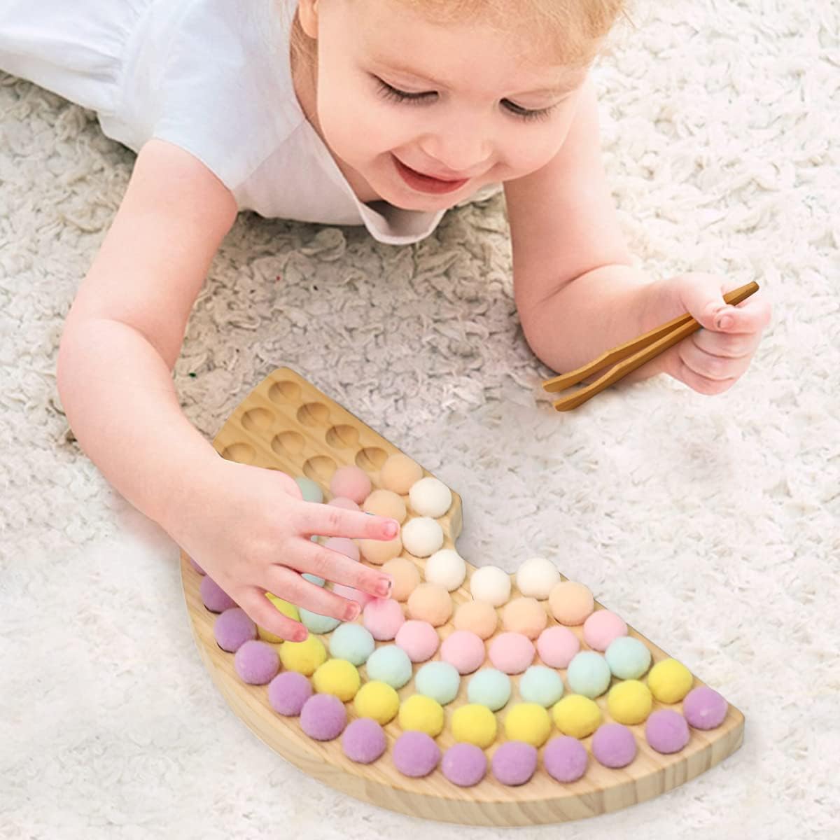 Jeu de Perles et Planche en Bois Montessori | Jouet éducatif pour tout-petits | Tri des couleurs et comptage | Développement de la motricité fine