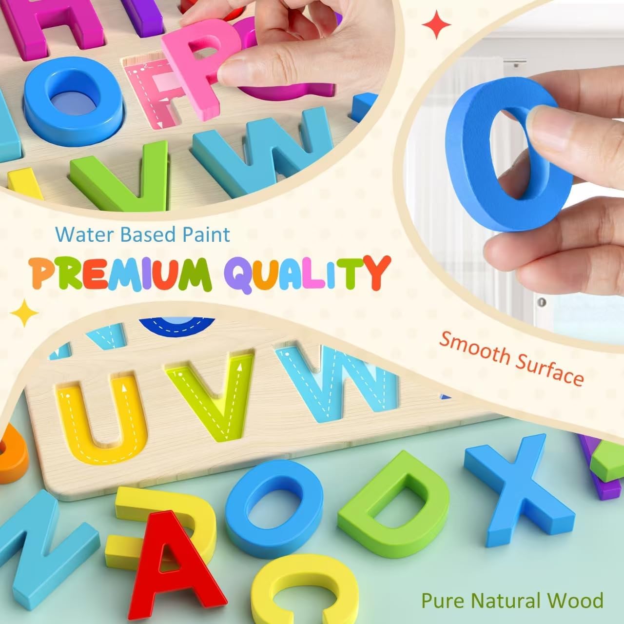 Puzzle Alphabet en Bois Montessori pour Enfants 3 Ans et Plus - Jeu Éducatif des Lettres Majuscules pour Tout-Petits Garçons et Filles - Cadeau Apprentissage Préscolaire