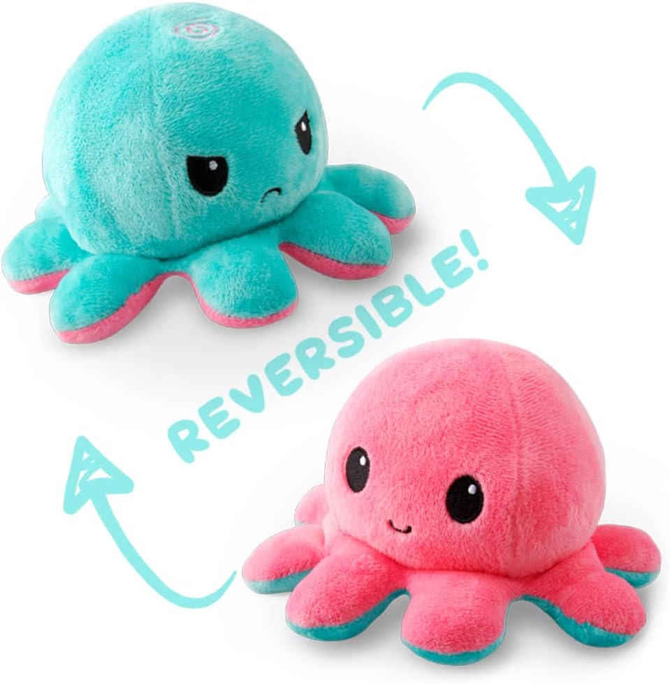 Peluche Octopus Réversible - Violet + Bleu - Mignons Animaux en Peluche Sensory Fidget Qui Montre Votre Humeur, Bleu en Colère + Violet Heureux, 10 cm De Speelgoed Koning