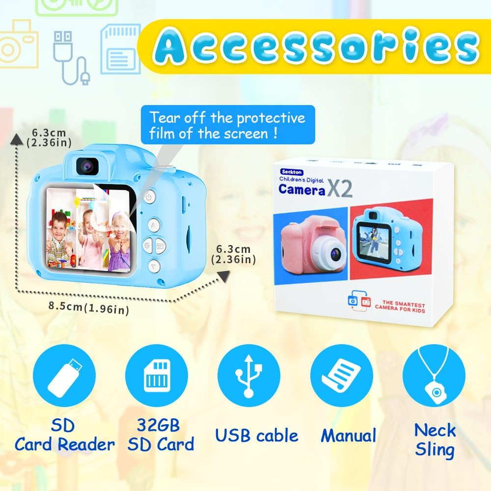 Appareil Photo Selfie HD pour Enfants | Caméra Portable avec Carte SD 32GB pour Enfants de 3-9 Ans