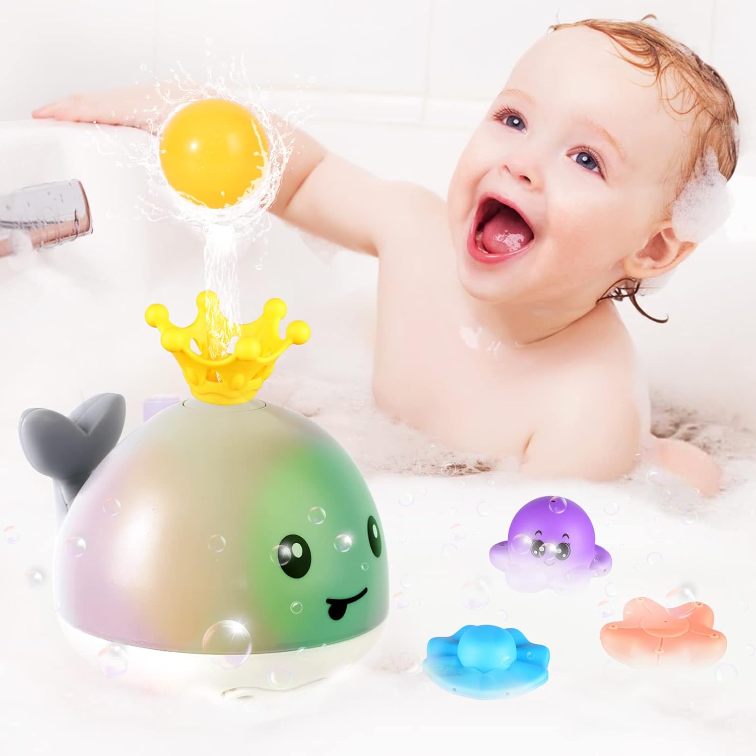 Jouet de bain Baleine avec fontaine + 4 positions l Jouets de bain 6, 12, 18 mois De Speelgoed Koning