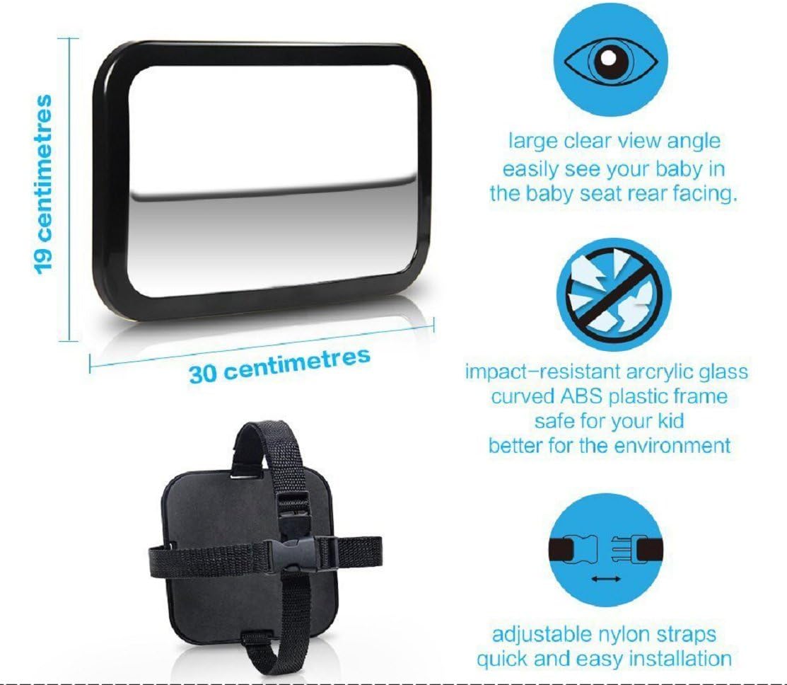 Miroir de Surveillance Bébé pour Voiture Shynerk - Miroir Grand Angle Anti-Éclats avec Rotation 360° pour Siège Auto Dos à la Route