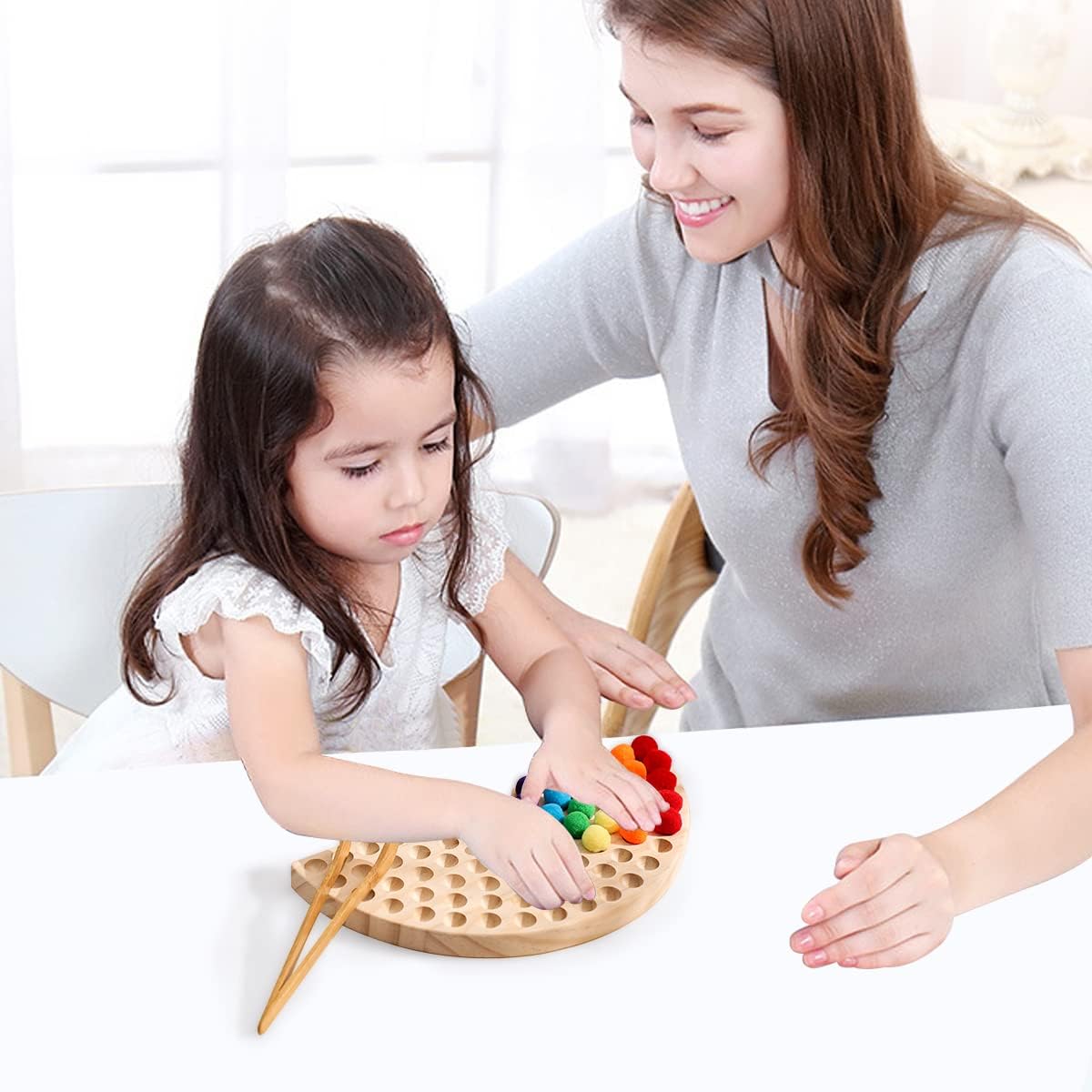 Jeu de Perles et Planche en Bois Montessori | Jouet éducatif pour tout-petits | Tri des couleurs et comptage | Développement de la motricité fine