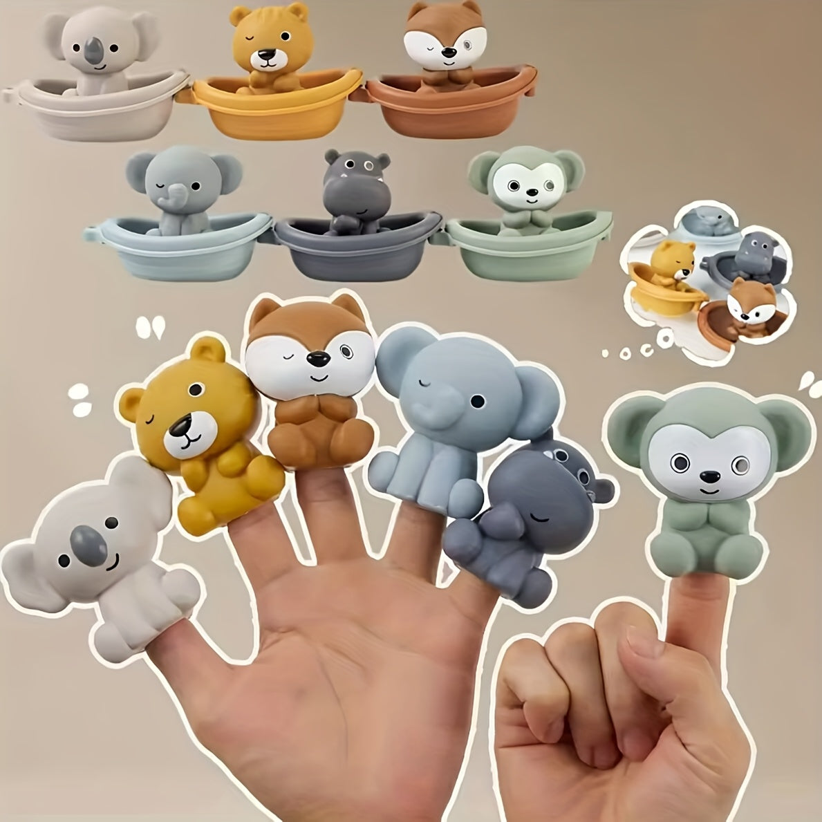 Lot de Marionnettes à Doigts Animaux pour Bébé et Tout-Petit - Jouets de Bain en Silicone Doux et Éducatifs - Cadeau Anniversaire Noël