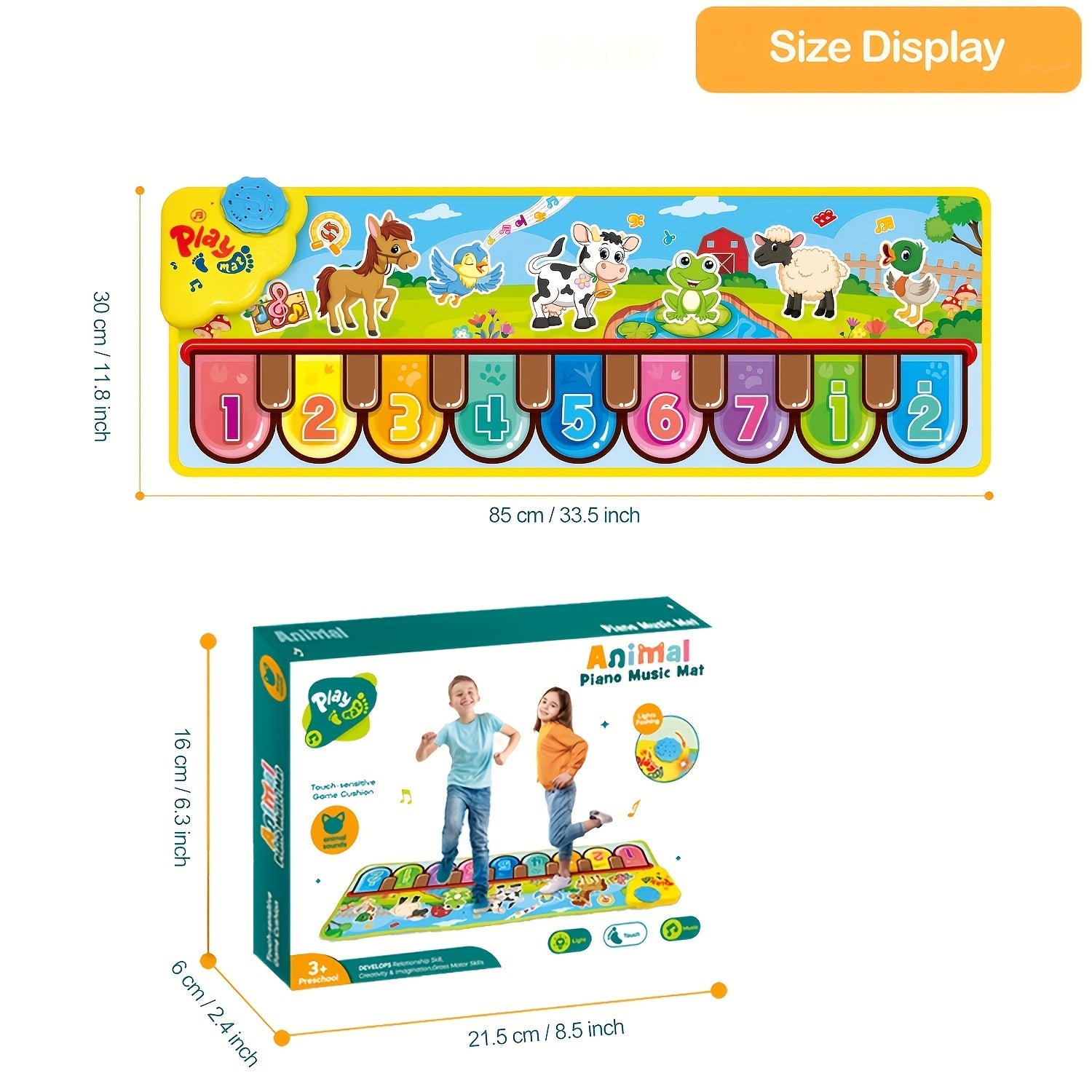 Tapis Musical Interactif pour Enfants – Clavier Piano avec 24 Sons & Animaux Amusants