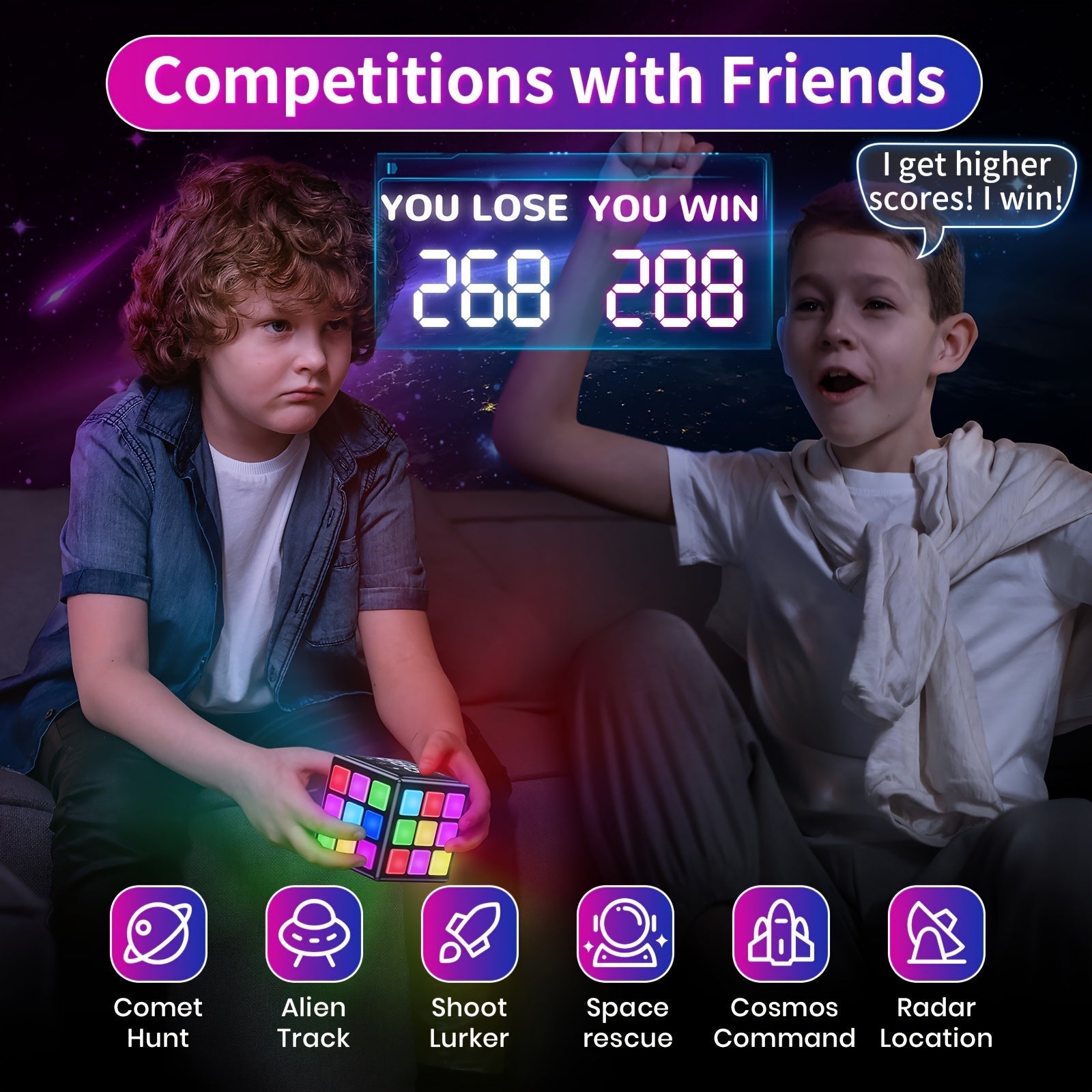 Cube de Jeux Interactif Rechargeable 6+ | 15 Jeux de Mémoire et de Vitesse, Volume Réglable, Cadeau Idéal Enfants & Adultes | Défi Cérébral Amusant avec Charge USB King of Toys