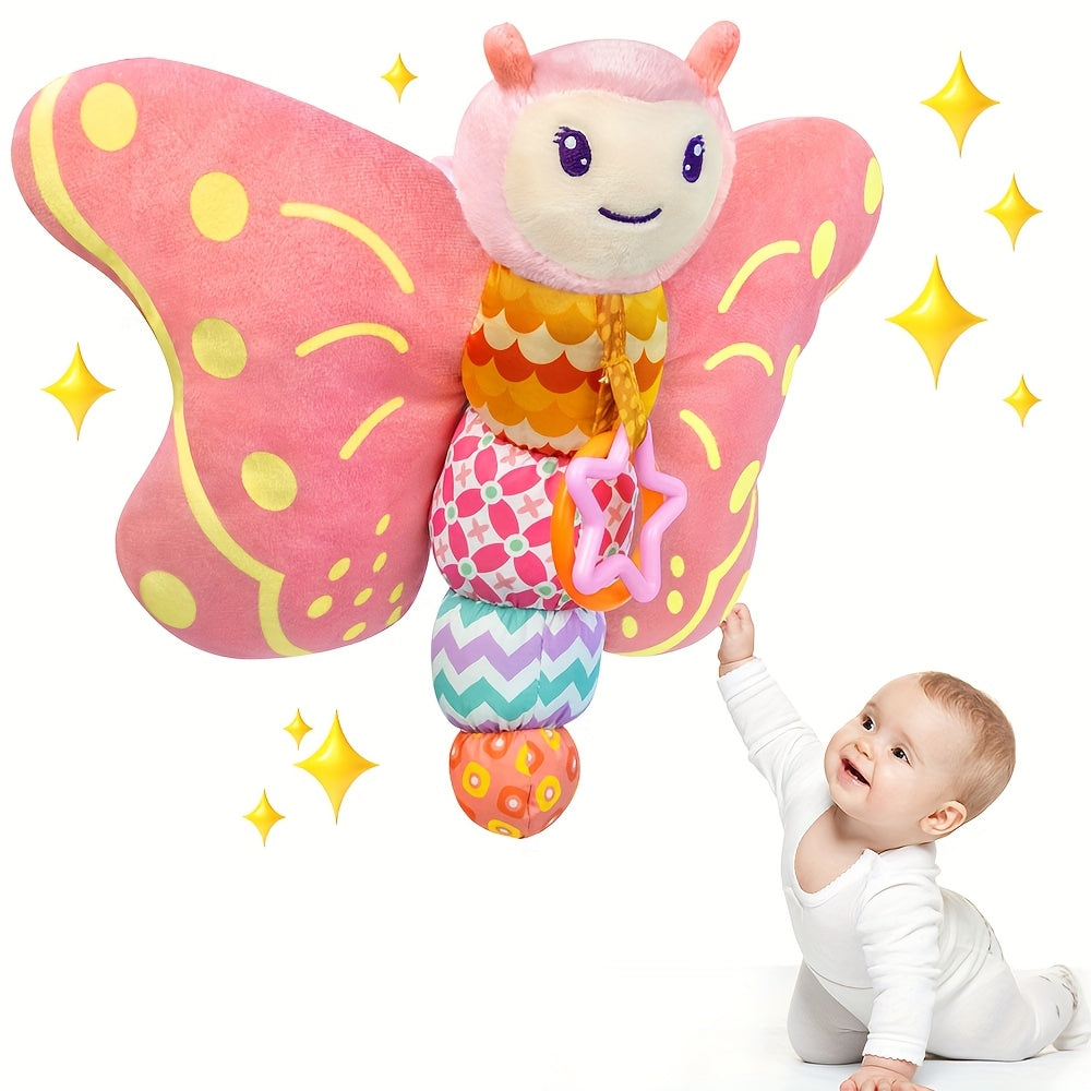 Papillon Musical en Peluche pour Bébé 0-12 Mois - Jouet Sensoriel Rose et Bleu avec Hochet et Sons Froissés pour Nouveau-Né Garçon Fille - Stimule l'Éveil