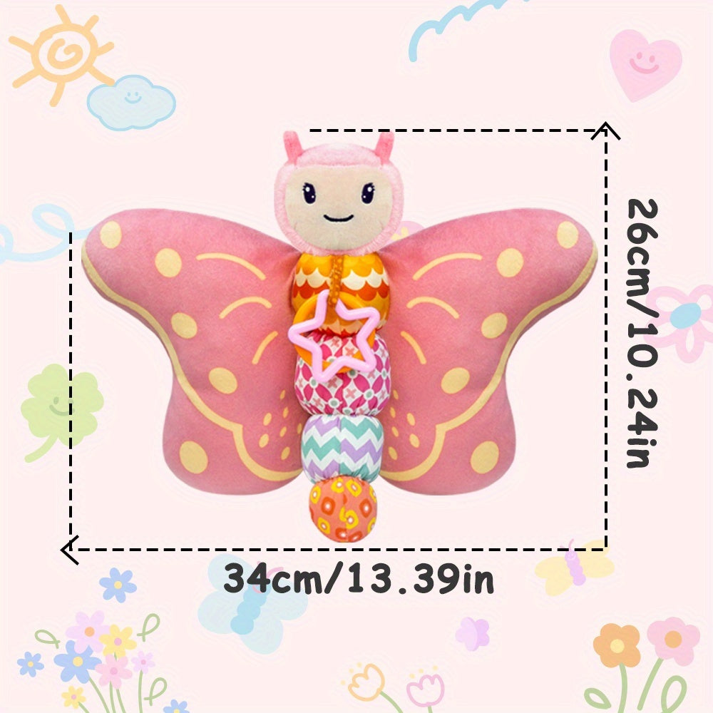 Papillon Musical en Peluche pour Bébé 0-12 Mois - Jouet Sensoriel Rose et Bleu avec Hochet et Sons Froissés pour Nouveau-Né Garçon Fille - Stimule l'Éveil