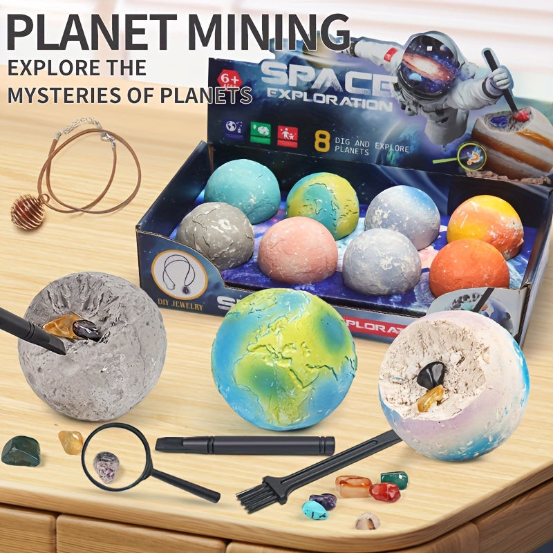 Kit de Fouille de Gemmes – Découvre 8 Planètes et 25+ Pierres | Jouet STEM Éducatif pour Enfants 6–10 Ans