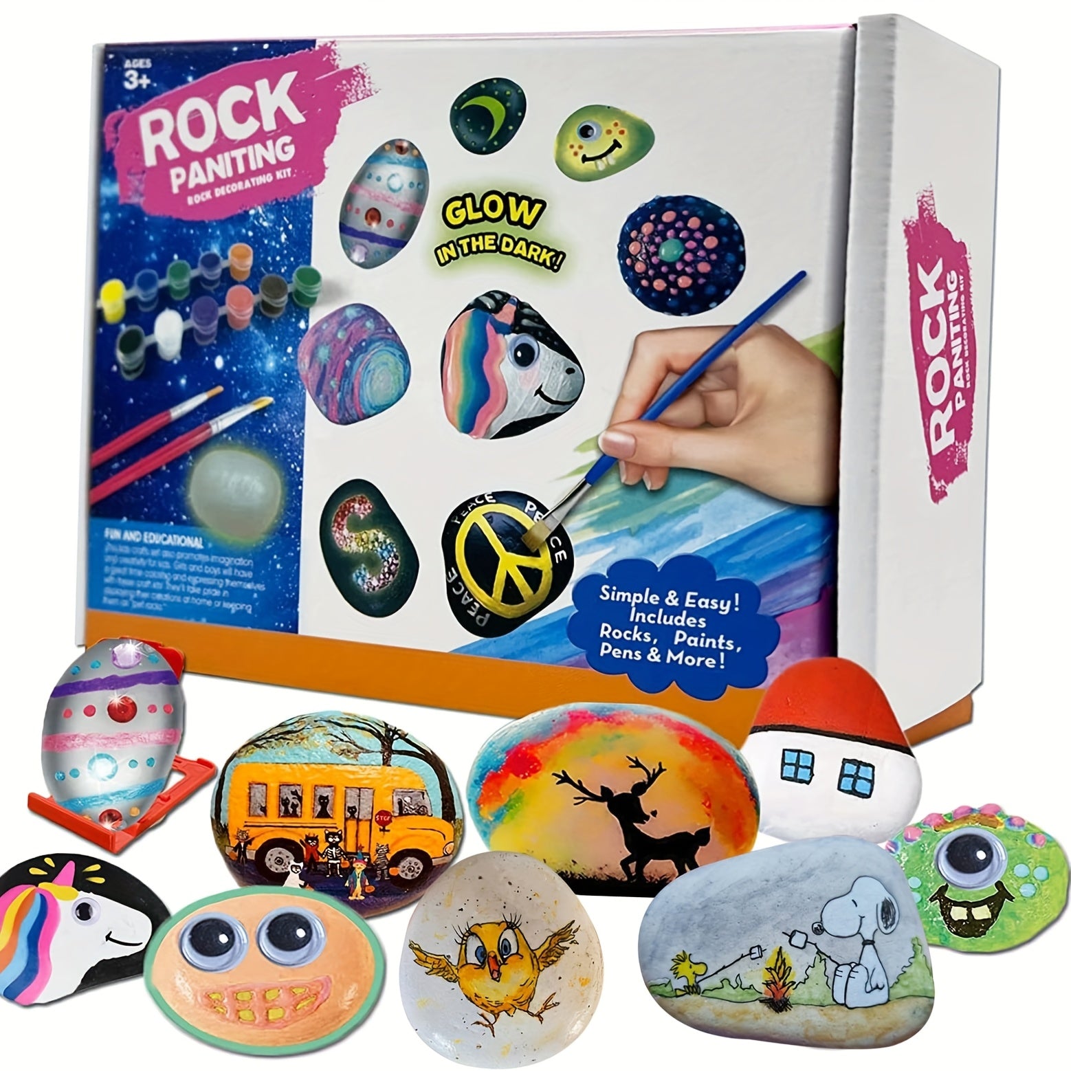 Kit DIY Peinture Pierres Lumineuses – Peintures Acryliques & Stylos – Art Créatif qui Brille dans le Noir