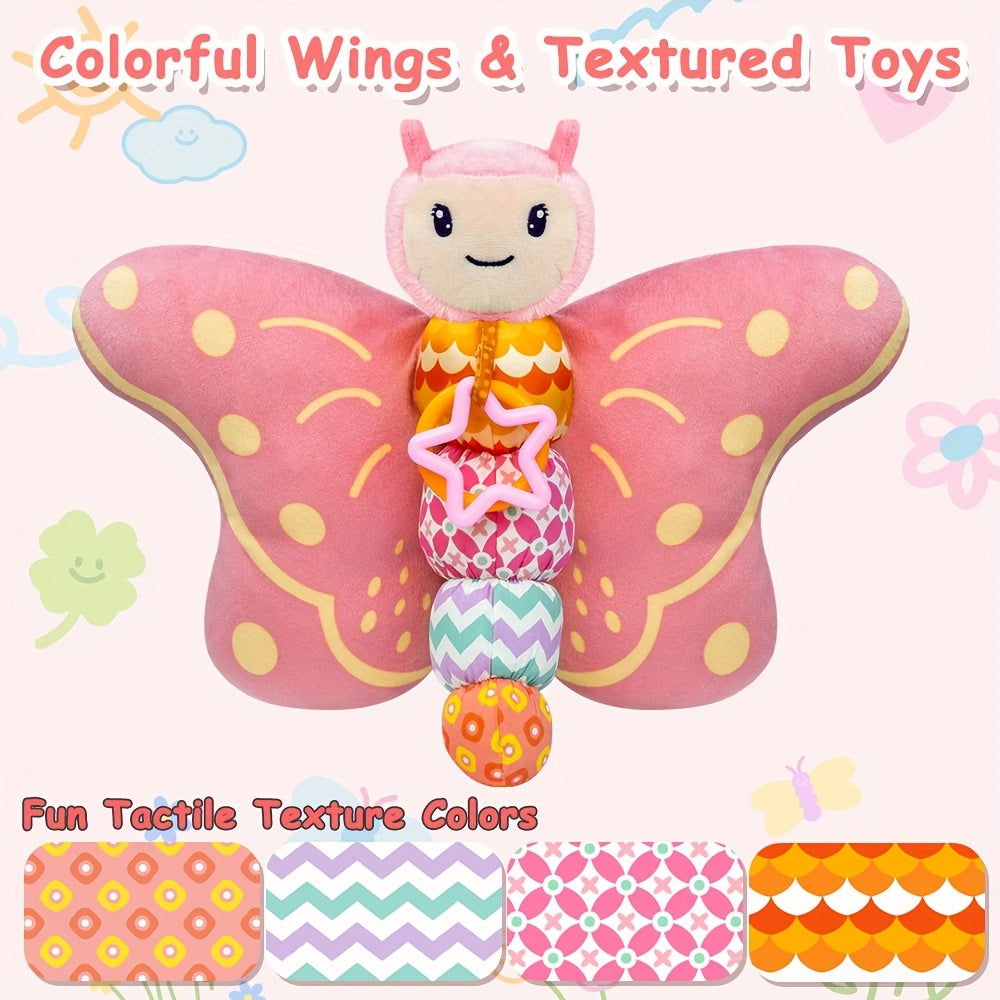 Papillon Musical en Peluche pour Bébé 0-12 Mois - Jouet Sensoriel Rose et Bleu avec Hochet et Sons Froissés pour Nouveau-Né Garçon Fille - Stimule l'Éveil