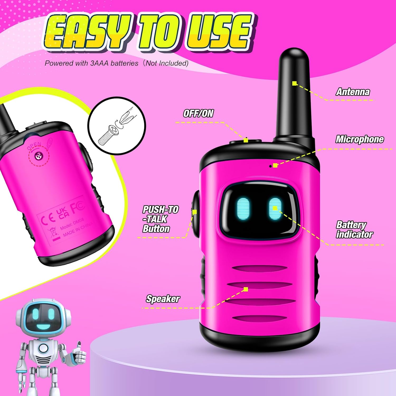 Talkie Walkie Enfants 2 Pièces, Robots Amusants, Cadeaux Noël Anniversaire pour Garçons 3-10 Ans, Jouets Camping Extérieur, Communication À Distance King of Toys