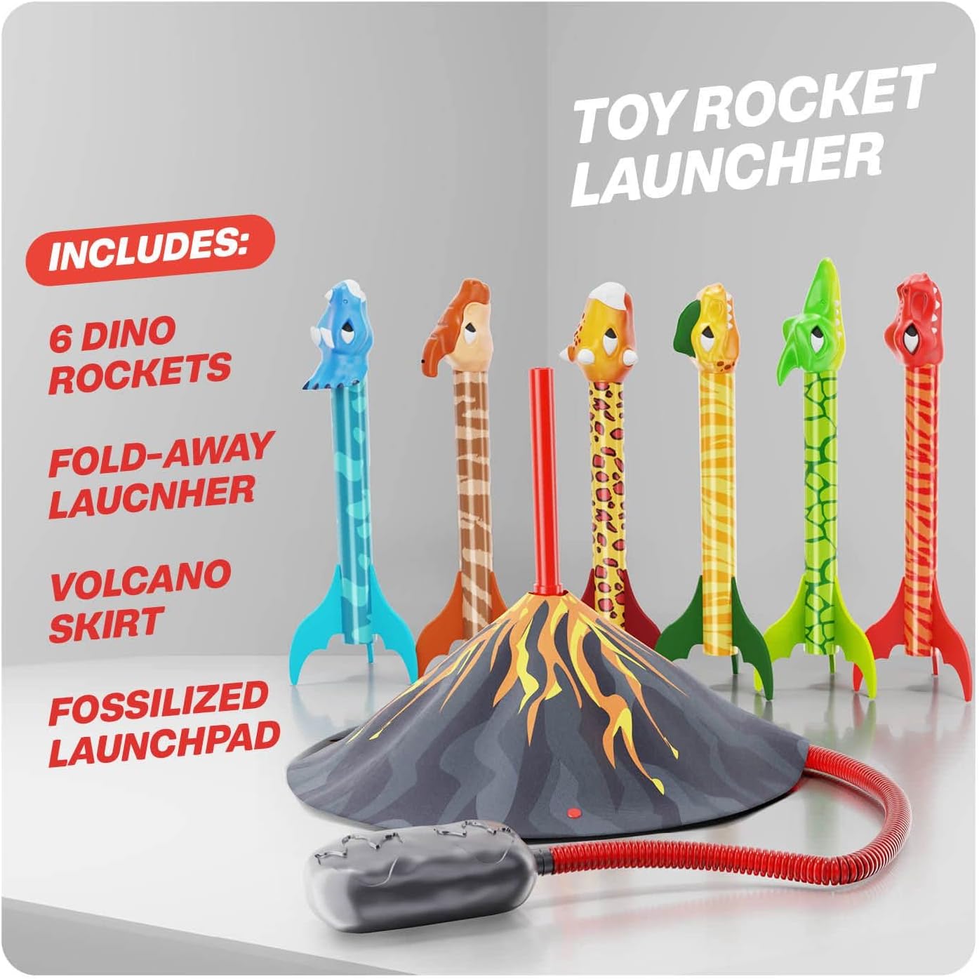Lanceur de fusées pour enfants - Lance jusqu'à 100 mètres - 6 fusées en mousse colorées et support de lancement solide, rampe de lancement en forme de souche - Jouets d'extérieur amusants pour les enfants âgés de 3 ans et plus. De Speelgoed Koning