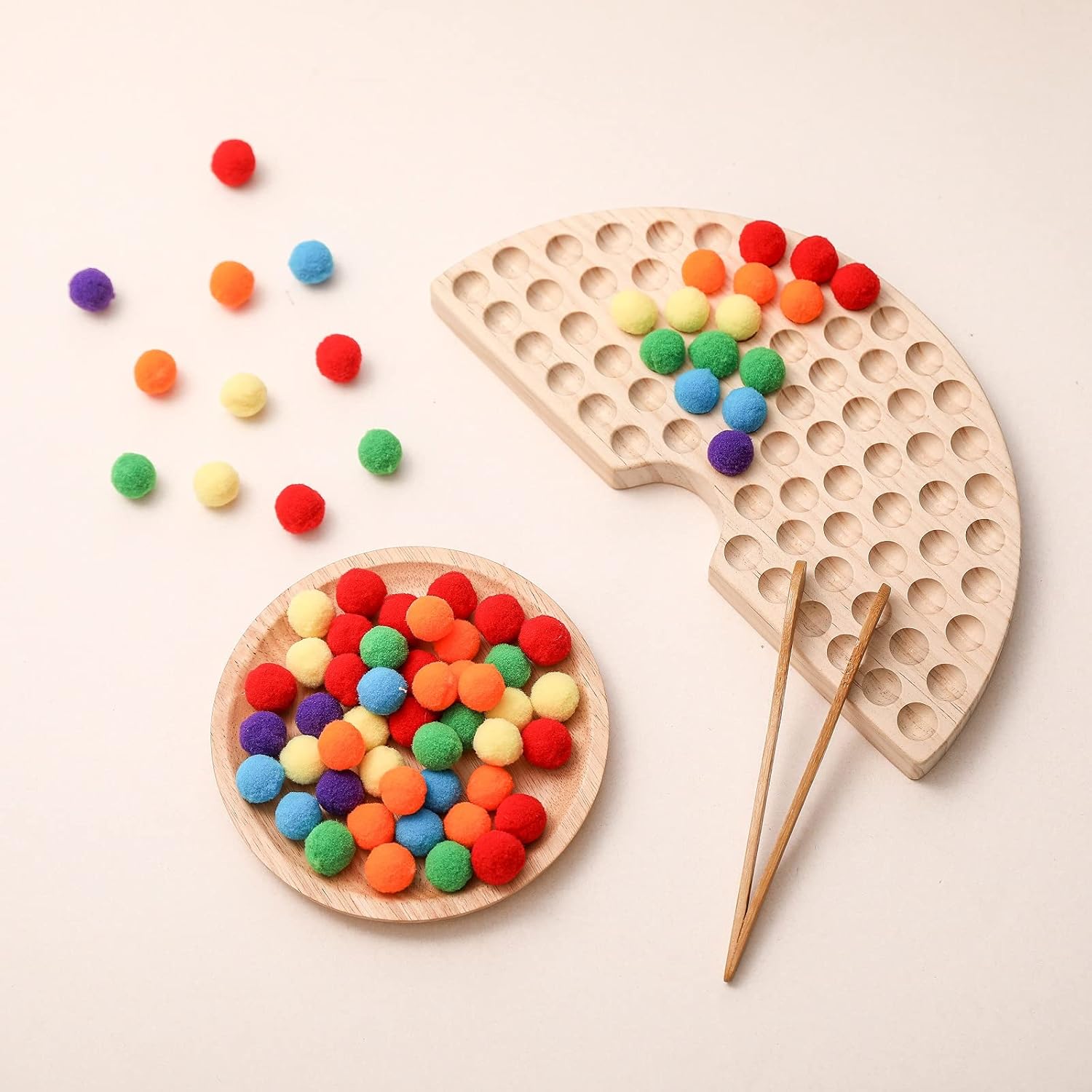 Jeu de Perles et Planche en Bois Montessori | Jouet éducatif pour tout-petits | Tri des couleurs et comptage | Développement de la motricité fine