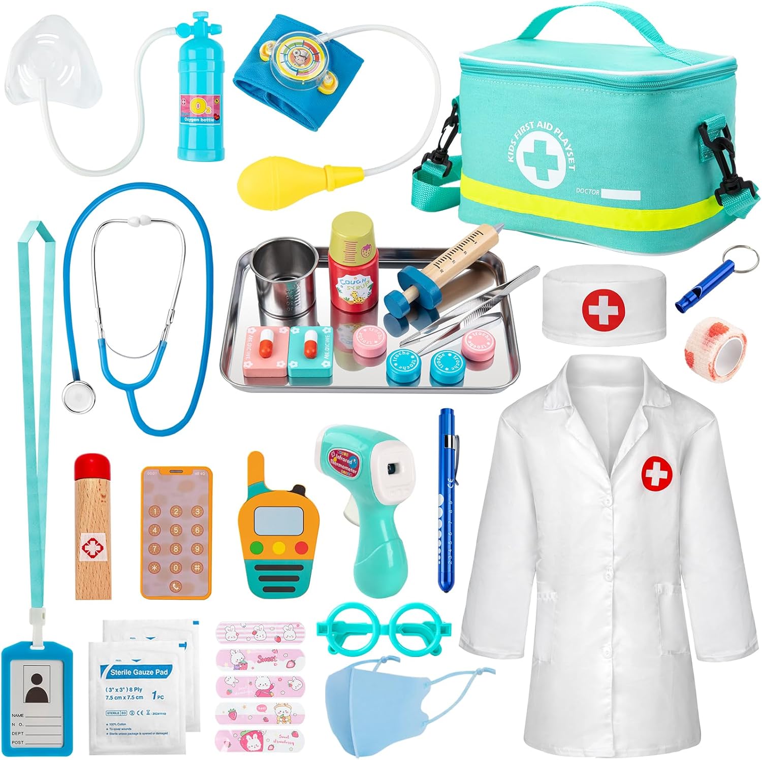 Mallette de docteur de 34 pièces pour jeu de rôle | Sac médical, stéthoscope et accessoires pour jeu d'imitation pour tout-petits King of Toys