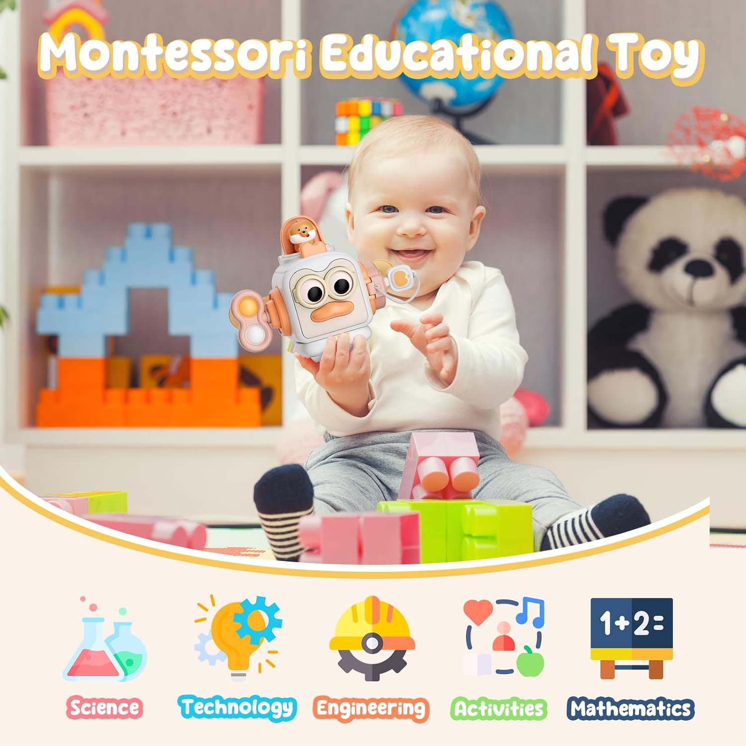 Cube d’Activités Montessori | Jouet Éducatif de Compétences Motrices pour le Voyage, pour Tout-Petits 1-3 Ans