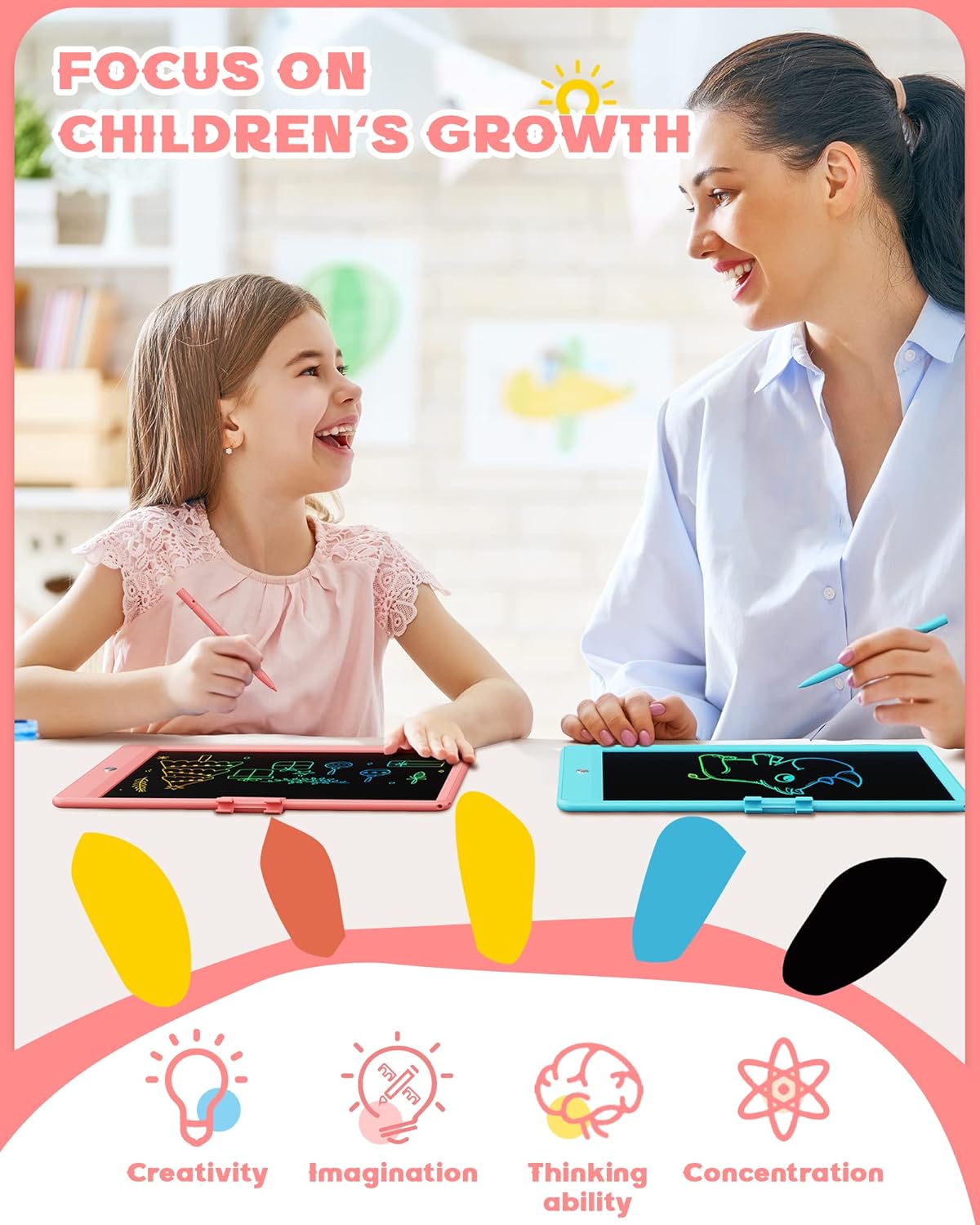 Tableau de Dessin Effaçable de 10 Pouces pour Enfants l Tablette d'Écriture LCD l pour Enfants de 3 à 8 Ans King of Toys