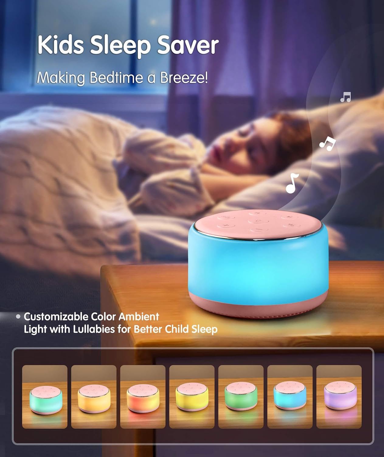 Machine à Bruit Blanc Rechargeable pour Bébé et Adulte - Veilleuse Musique 34 Sons Apaisants - Aide au Sommeil Portable pour Voyage et Maison