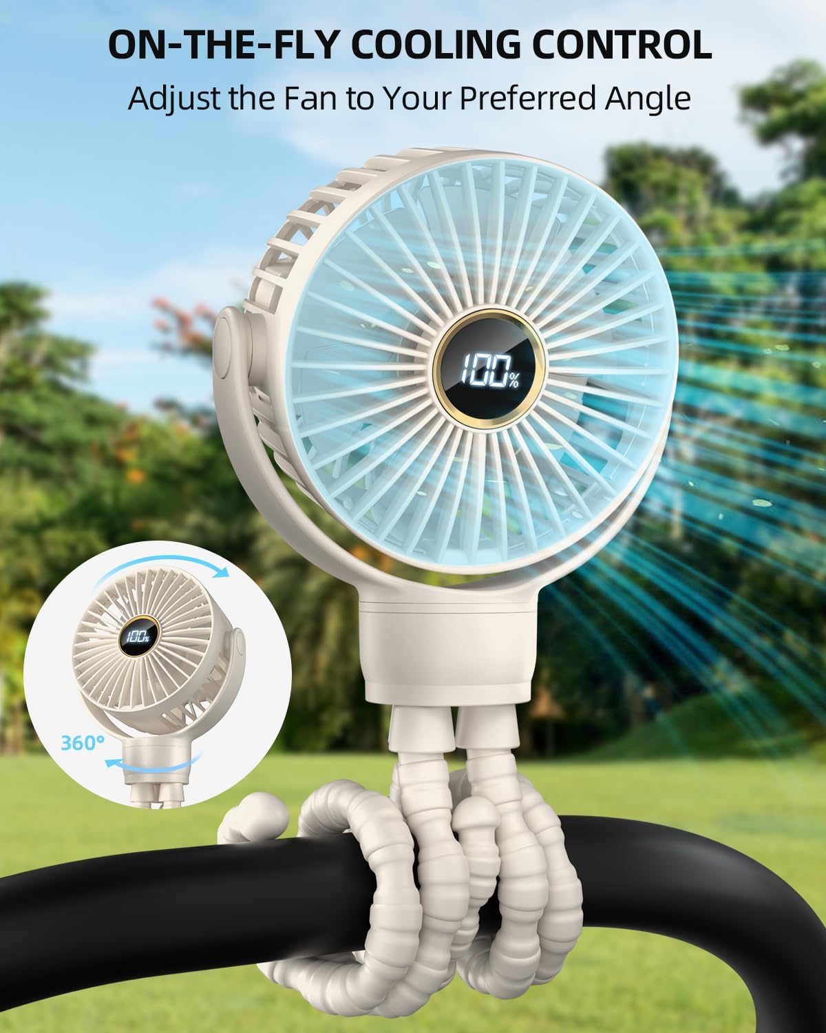 Ventilateur Portable Rechargeable pour Poussette et Voyage - Mini Ventilateur à Pince Flexible 360° avec Affichage Numérique - Essentiel Bébé Été