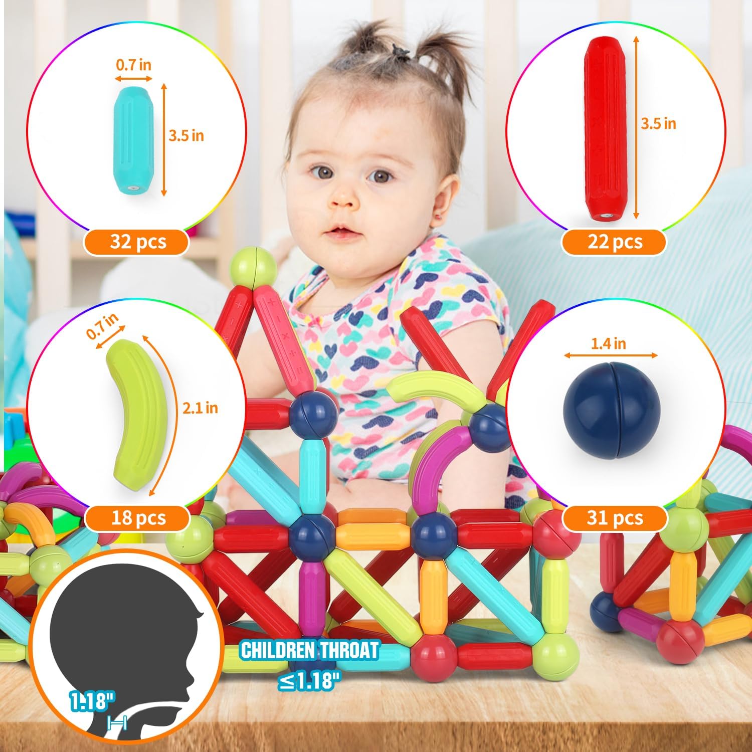Blocs de Construction Magnétiques Éducatifs 103 Pièces - Jouets Montessori 3 Ans pour Garçons et Filles Speelgoed Koning