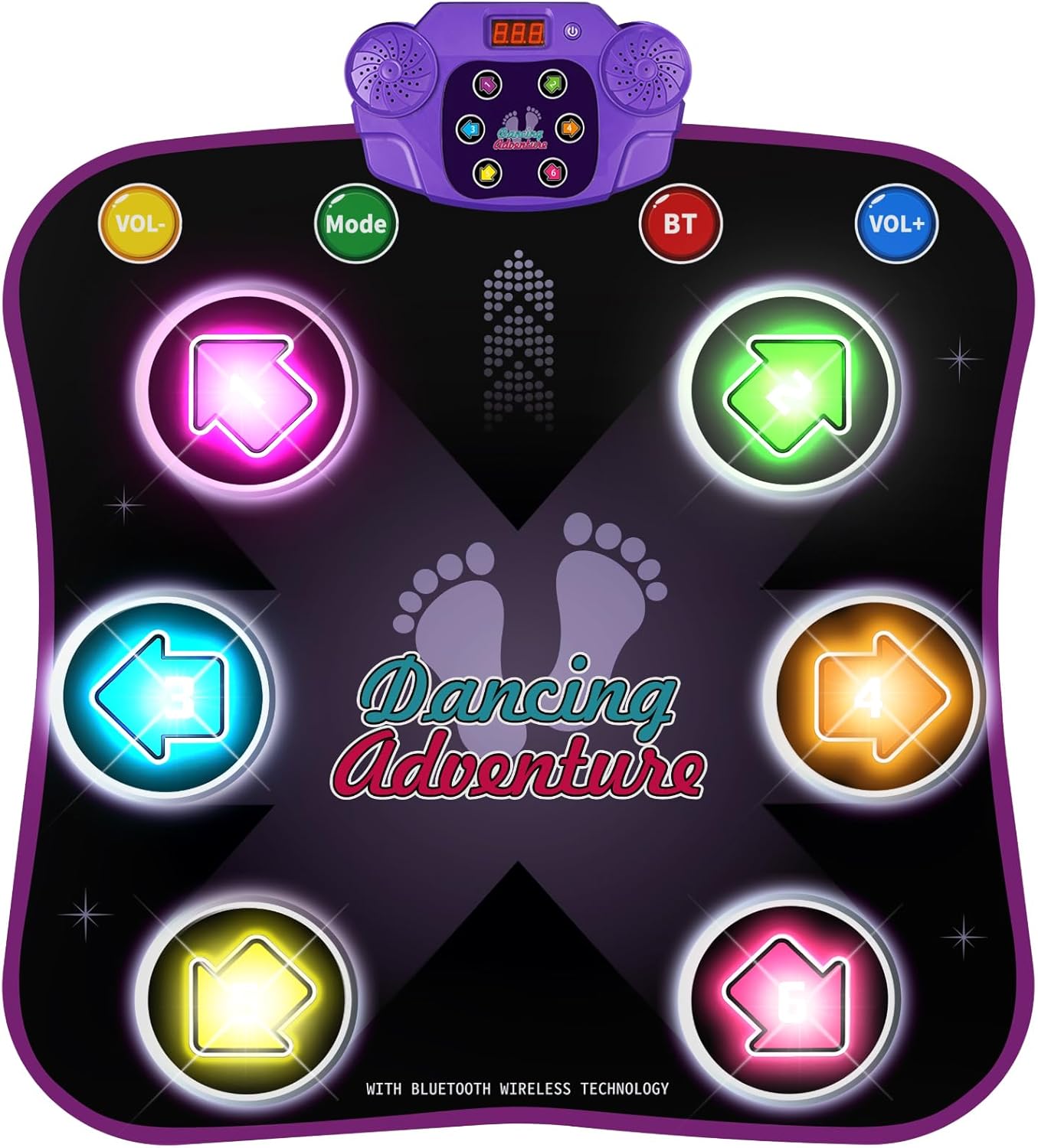 Tapis de Danse Électronique Bluetooth pour Enfants 3-12 Ans - Tapis de Jeu Musical Lumineux 6 Boutons avec 5 Modes - Cadeau Anniversaire Noël Fille