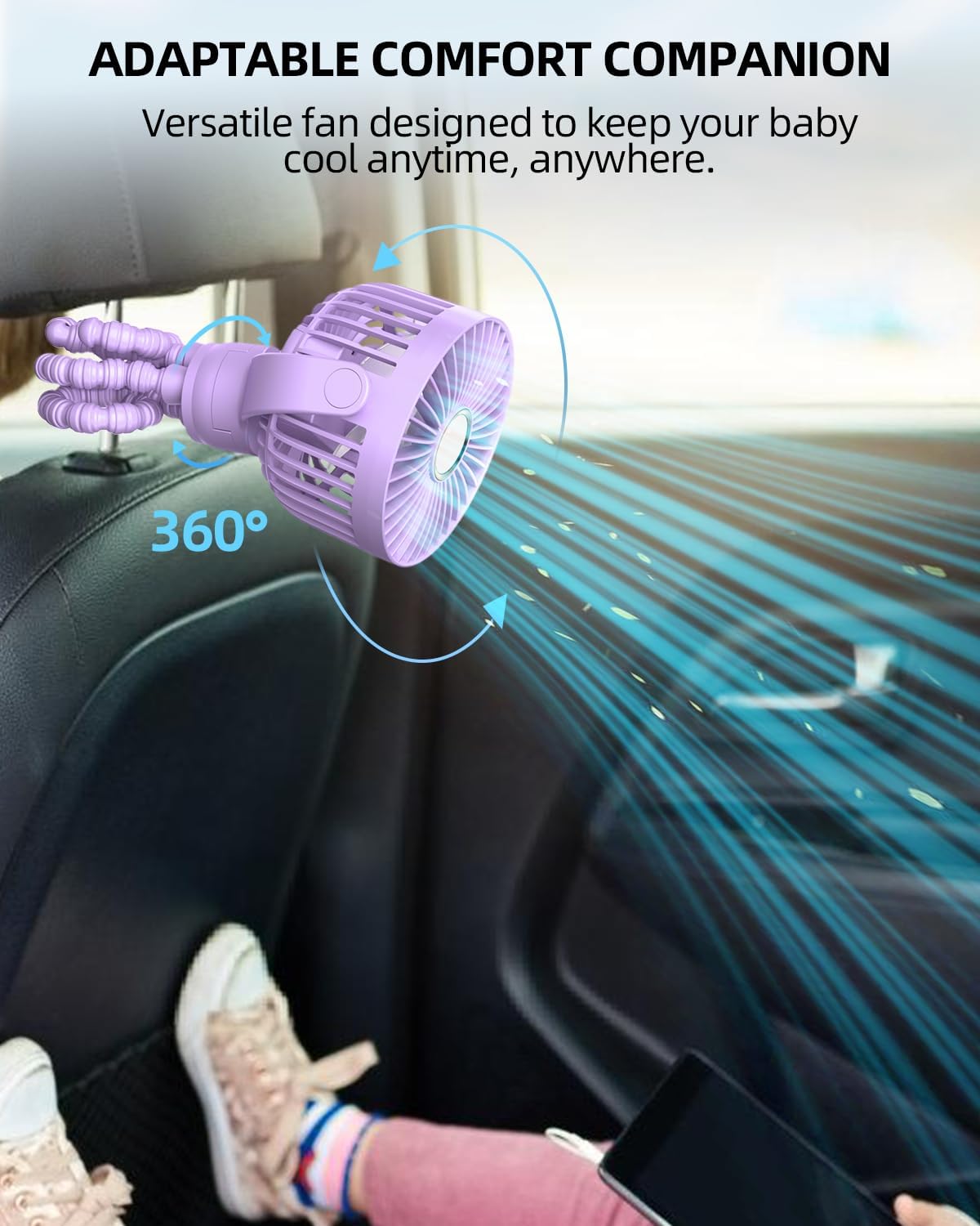 Ventilateur Portable Rechargeable pour Poussette et Voyage - Mini Ventilateur à Pince Flexible 360° avec Affichage Numérique - Essentiel Bébé Été
