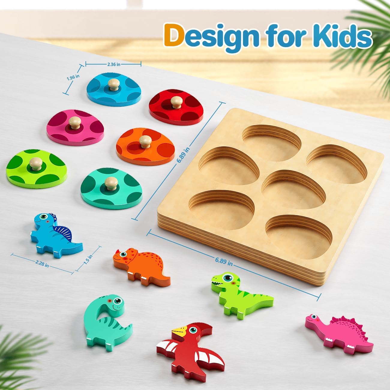 Puzzles en bois Montessori dinosaures | Puzzles éducatifs d’œufs de dinosaures pour enfants de 1 à 3 ans King of Toys