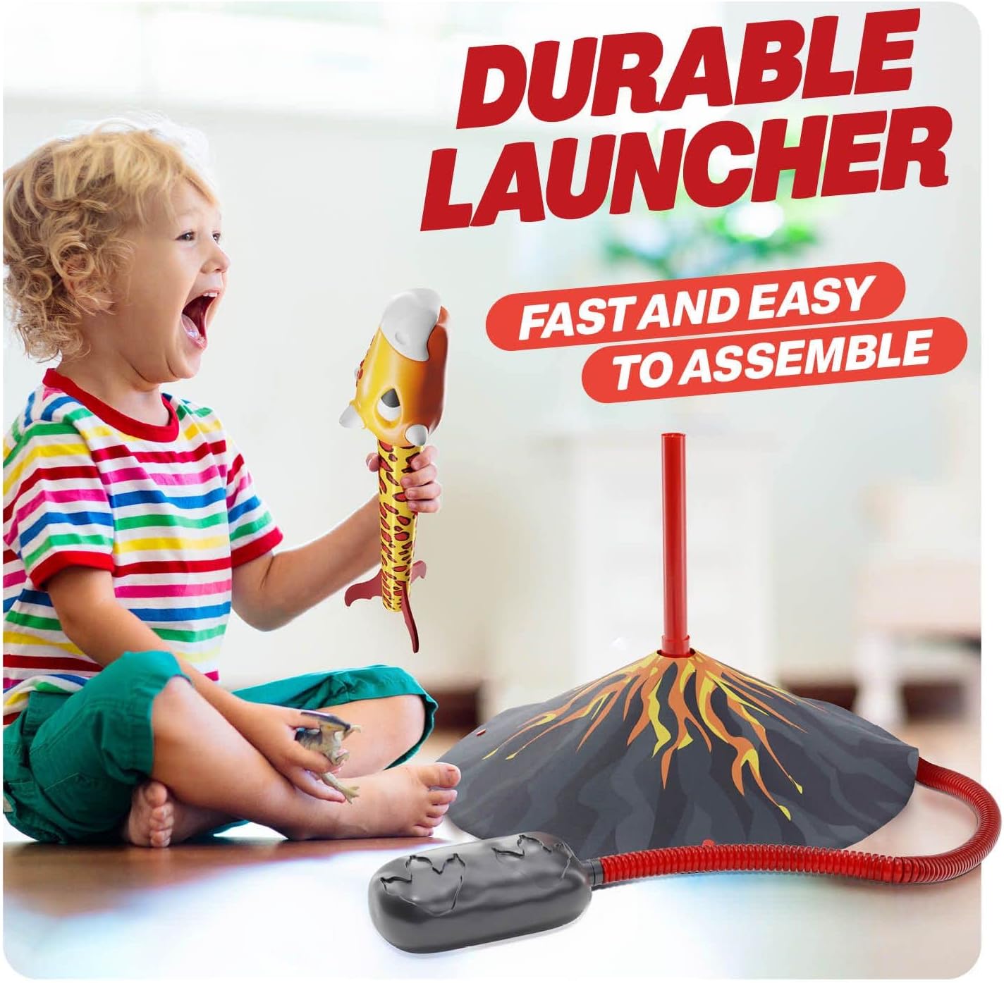 Lanceur de fusées pour enfants - Lance jusqu'à 100 mètres - 6 fusées en mousse colorées et support de lancement solide, rampe de lancement en forme de souche - Jouets d'extérieur amusants pour les enfants âgés de 3 ans et plus. De Speelgoed Koning