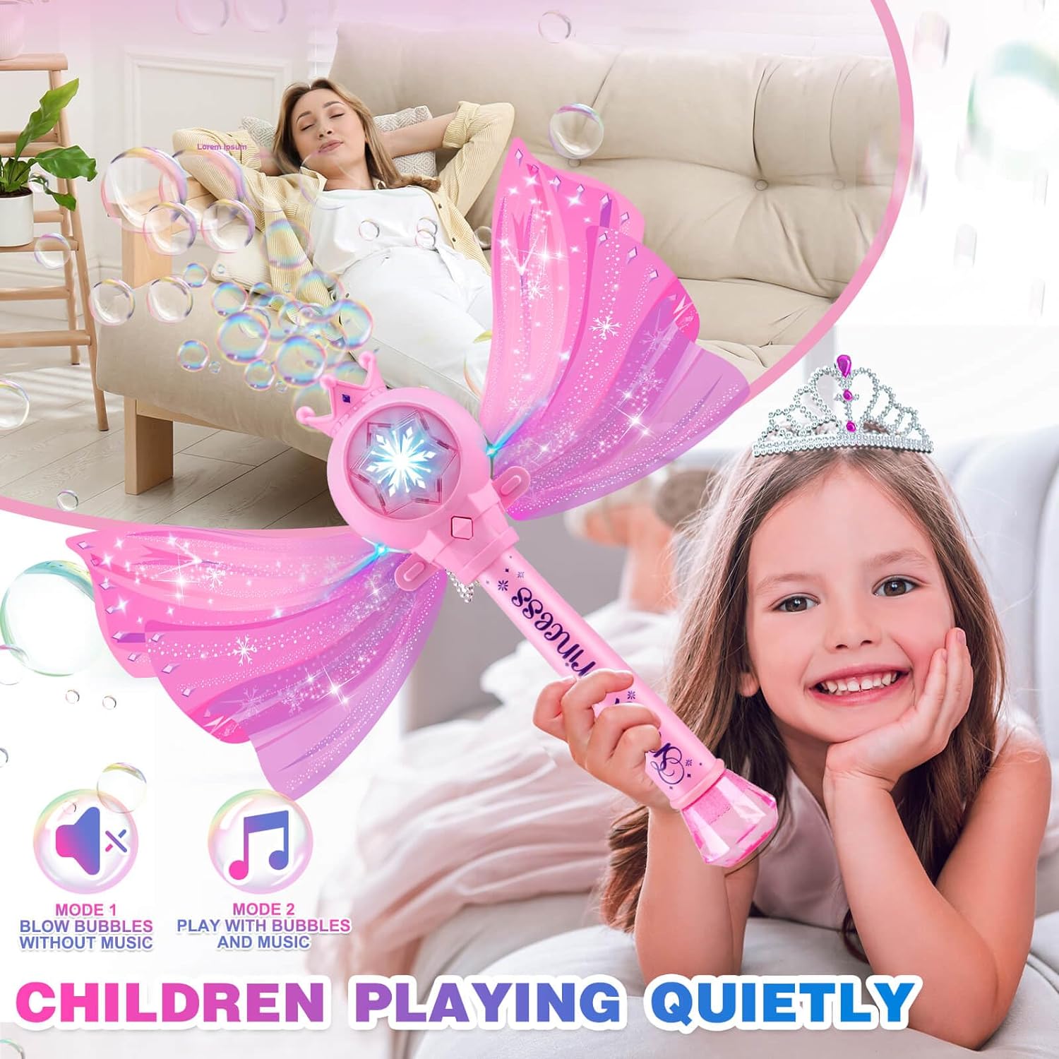 Pink Bubble Blower for Girls age 4-8 - Outdoor Toys From 3 Years (+ 5 pieces Bubbles) Speelgoed Koning