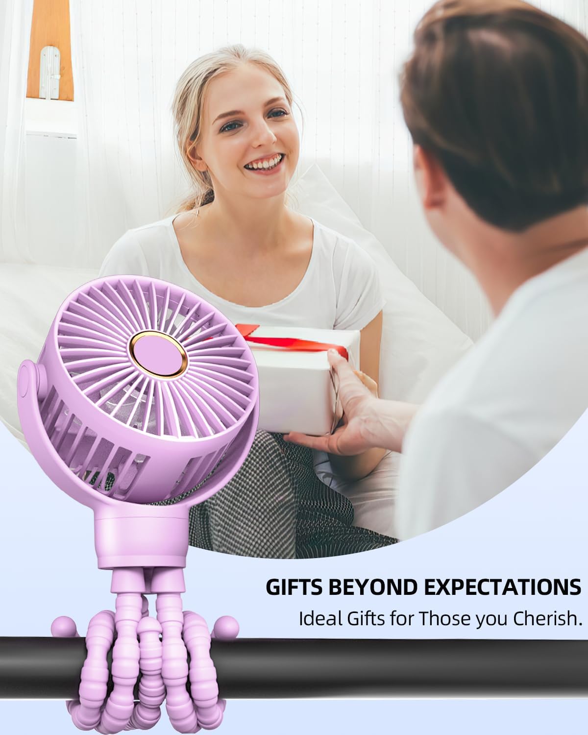 Ventilateur Portable Rechargeable pour Poussette et Voyage - Mini Ventilateur à Pince Flexible 360° avec Affichage Numérique - Essentiel Bébé Été